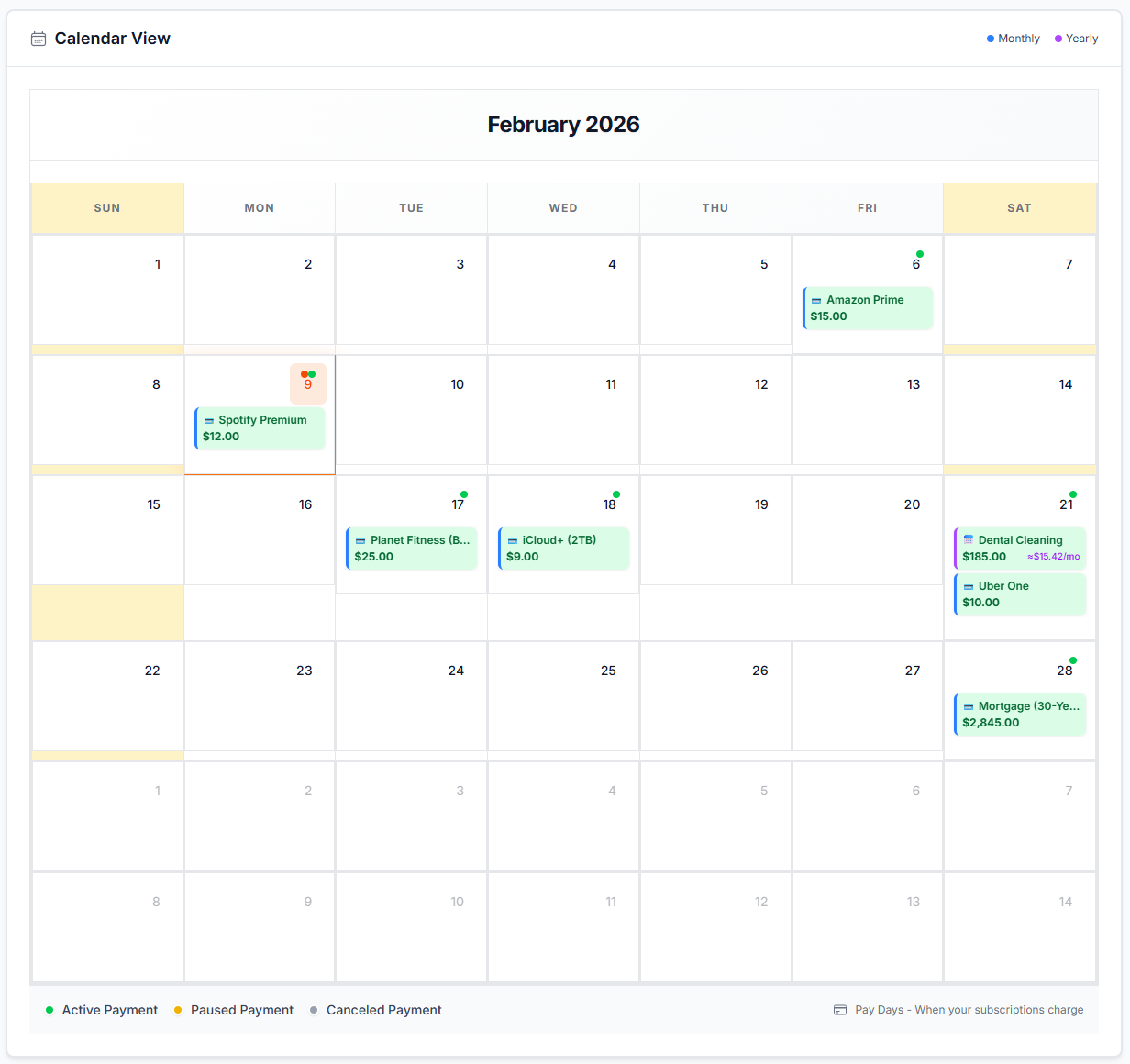 OverSpend Calendar View
